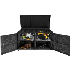 Tangkula Outdoor Wicker Storage Box, Garden Deck Bin with Steel Frame