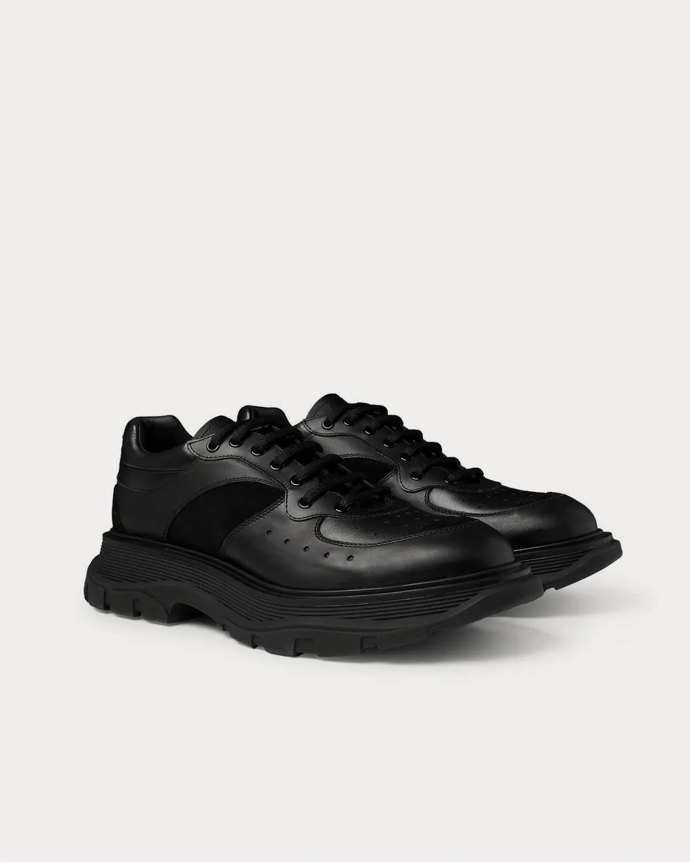 Tread Slick Suede-Trimmed Leather  Black low top sneakers