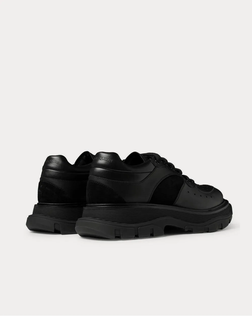 Tread Slick Suede-Trimmed Leather  Black low top sneakers