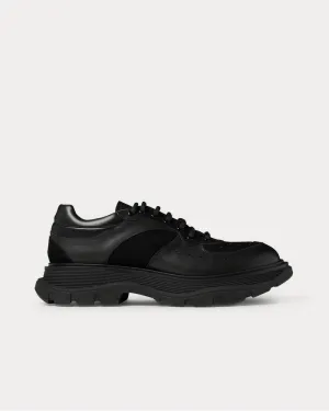 Tread Slick Suede-Trimmed Leather  Black low top sneakers