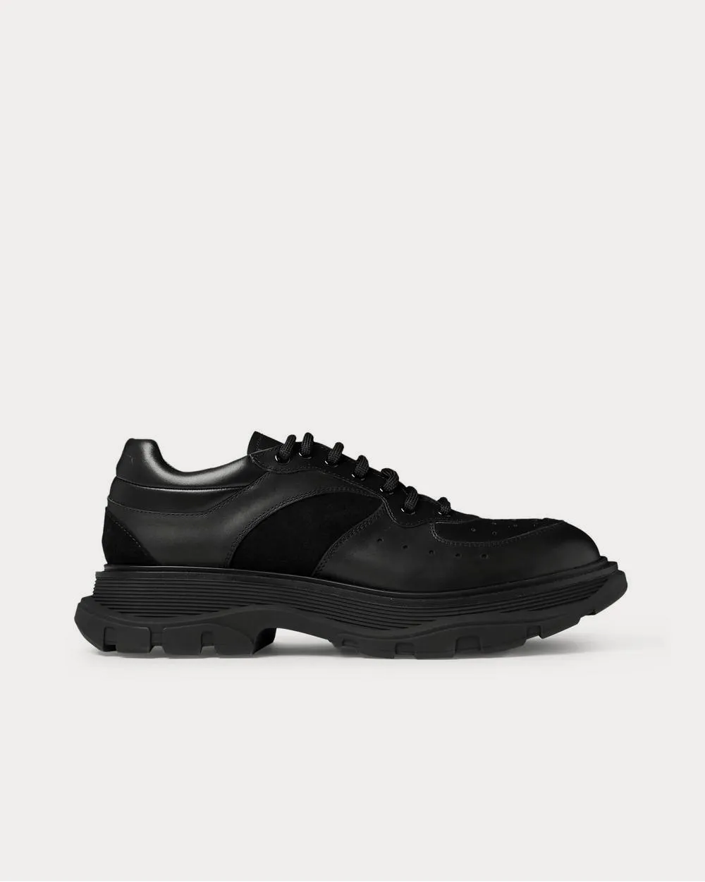Tread Slick Suede-Trimmed Leather  Black low top sneakers