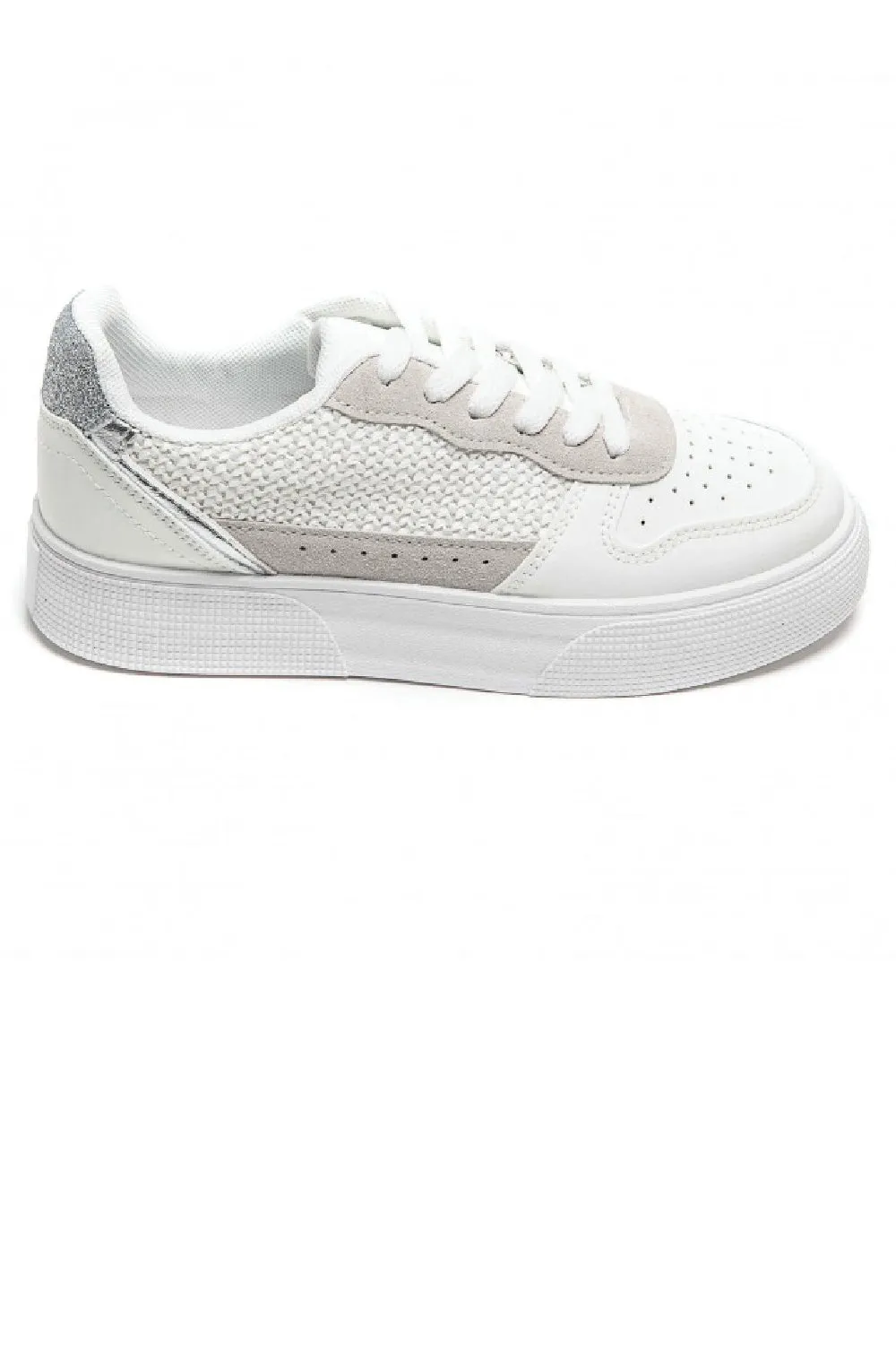WHITE CHUNKY FLAT LACE UP TRAINER