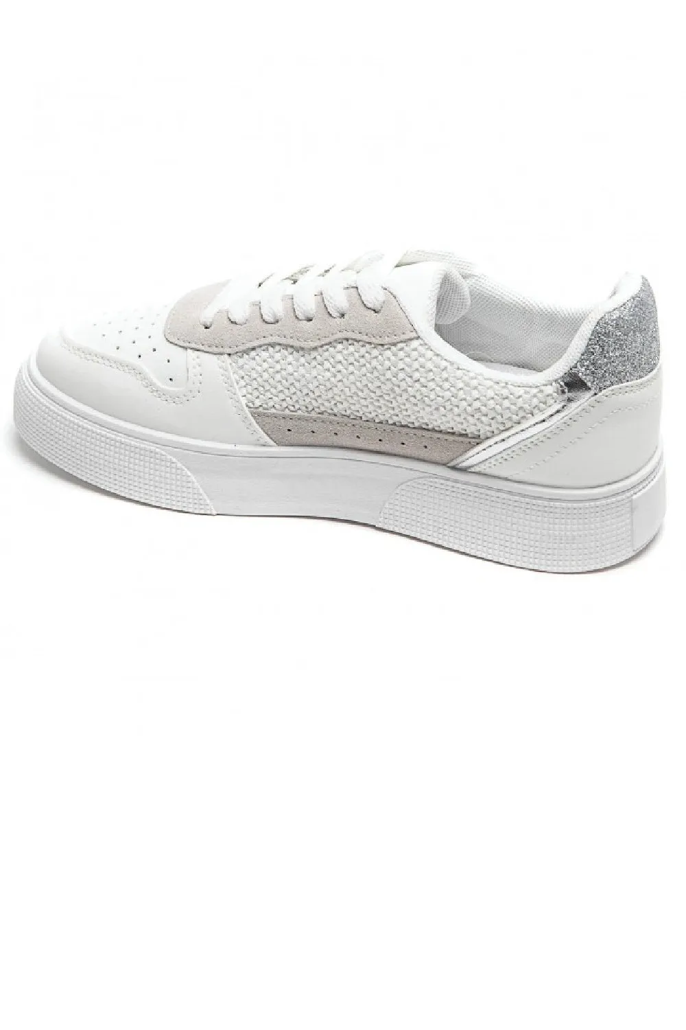 WHITE CHUNKY FLAT LACE UP TRAINER