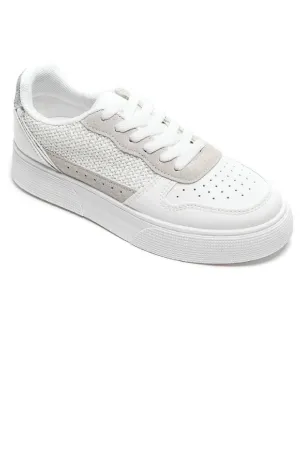 WHITE CHUNKY FLAT LACE UP TRAINER