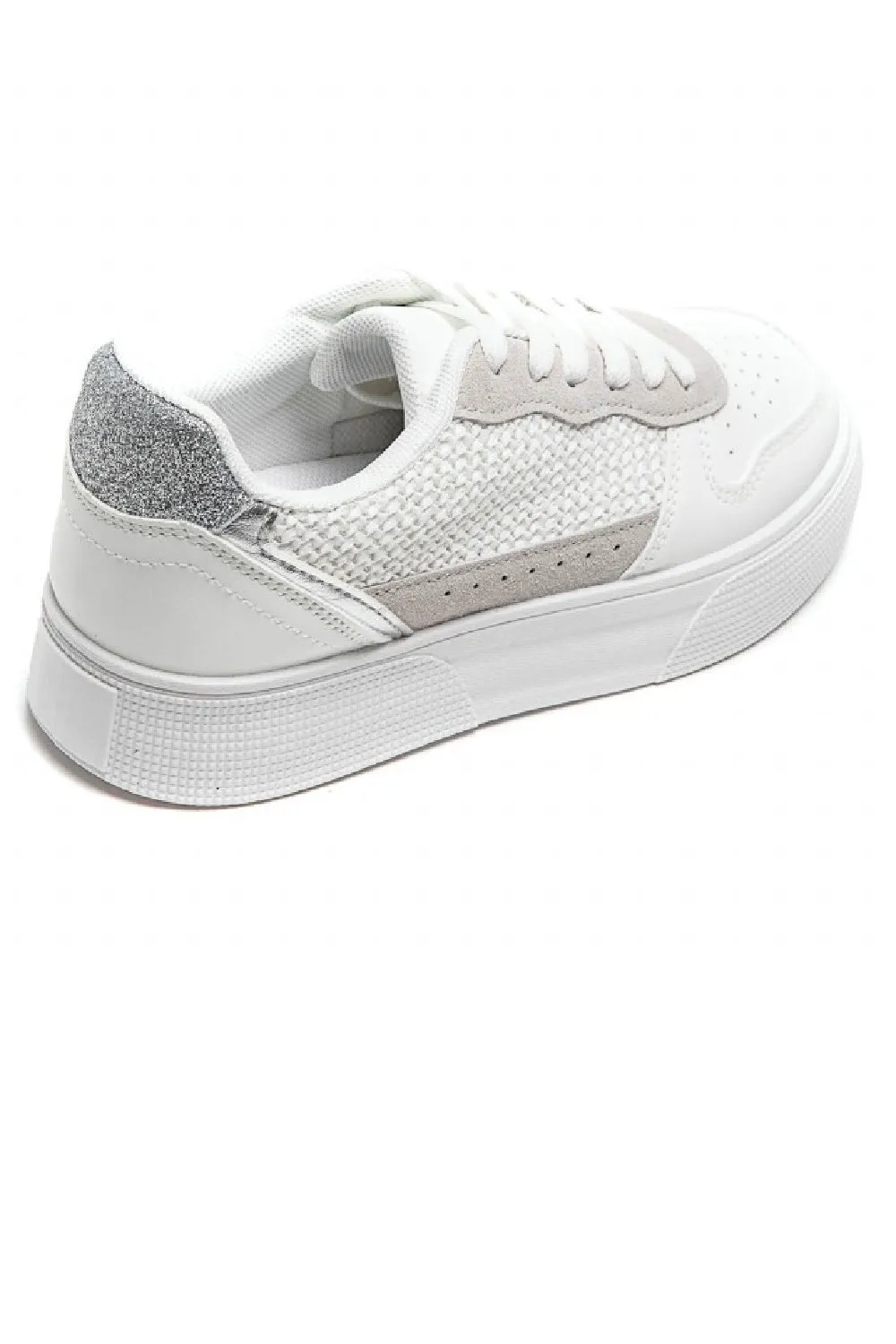 WHITE CHUNKY FLAT LACE UP TRAINER