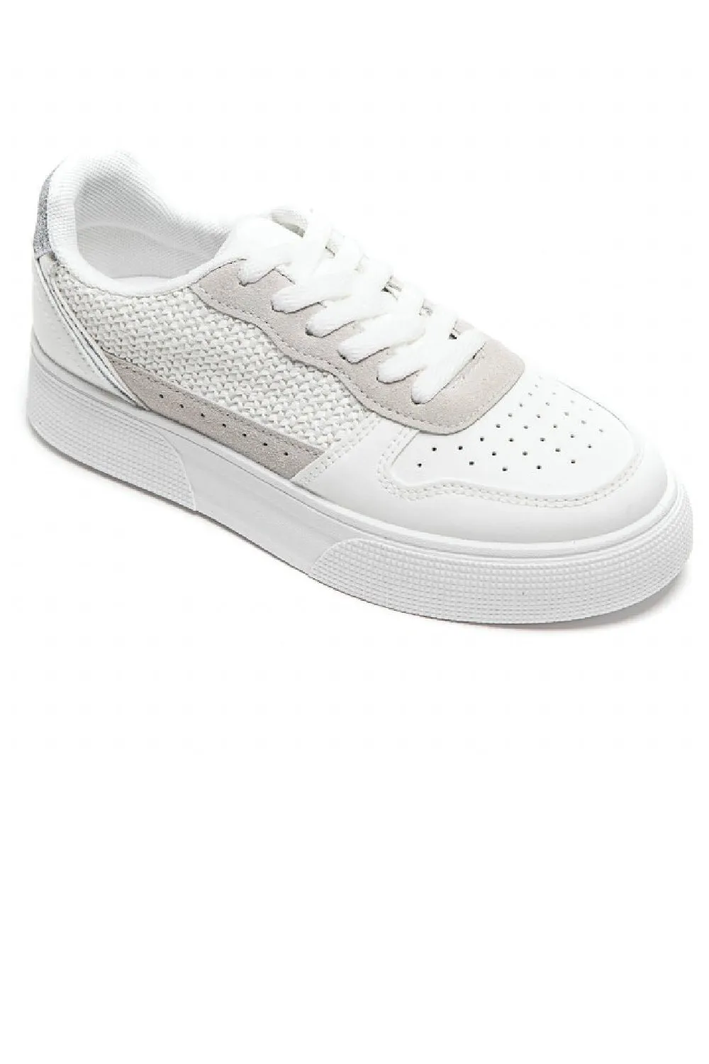 WHITE CHUNKY FLAT LACE UP TRAINER