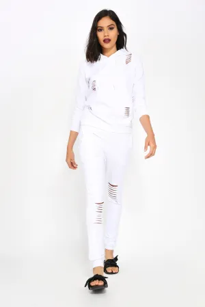 White Ripped Knee Sweat Joggers