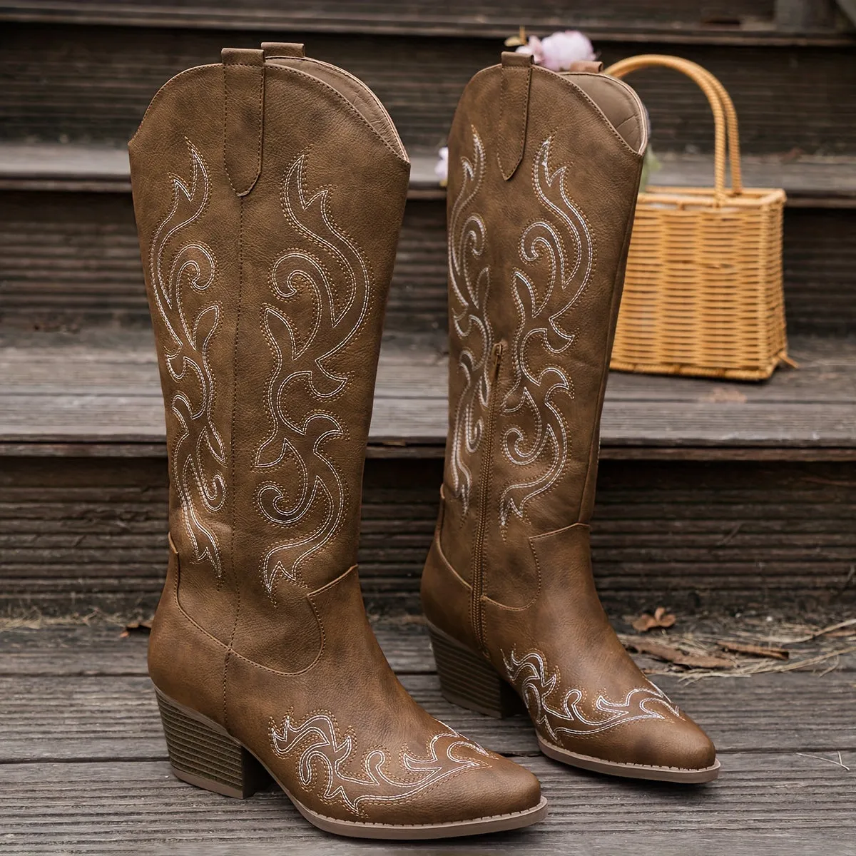 Women's Chunky Heel Western Cowboy Boots