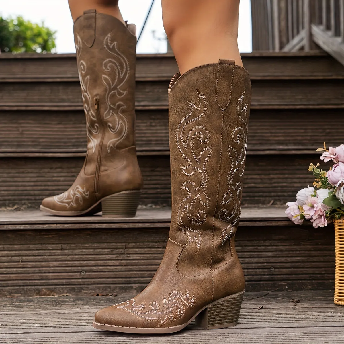 Women's Chunky Heel Western Cowboy Boots